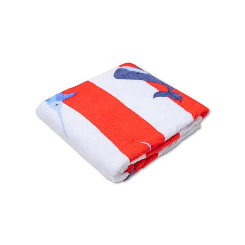 Beach Towel Cotton - Red/White - Ocean Stripes - 135 x 65 cm