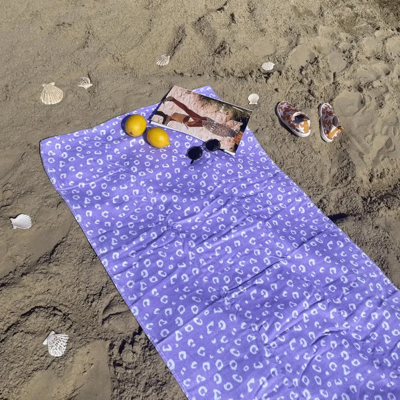 Beach Towel Cotton - Lila - Leopard - 135 x 65 cm