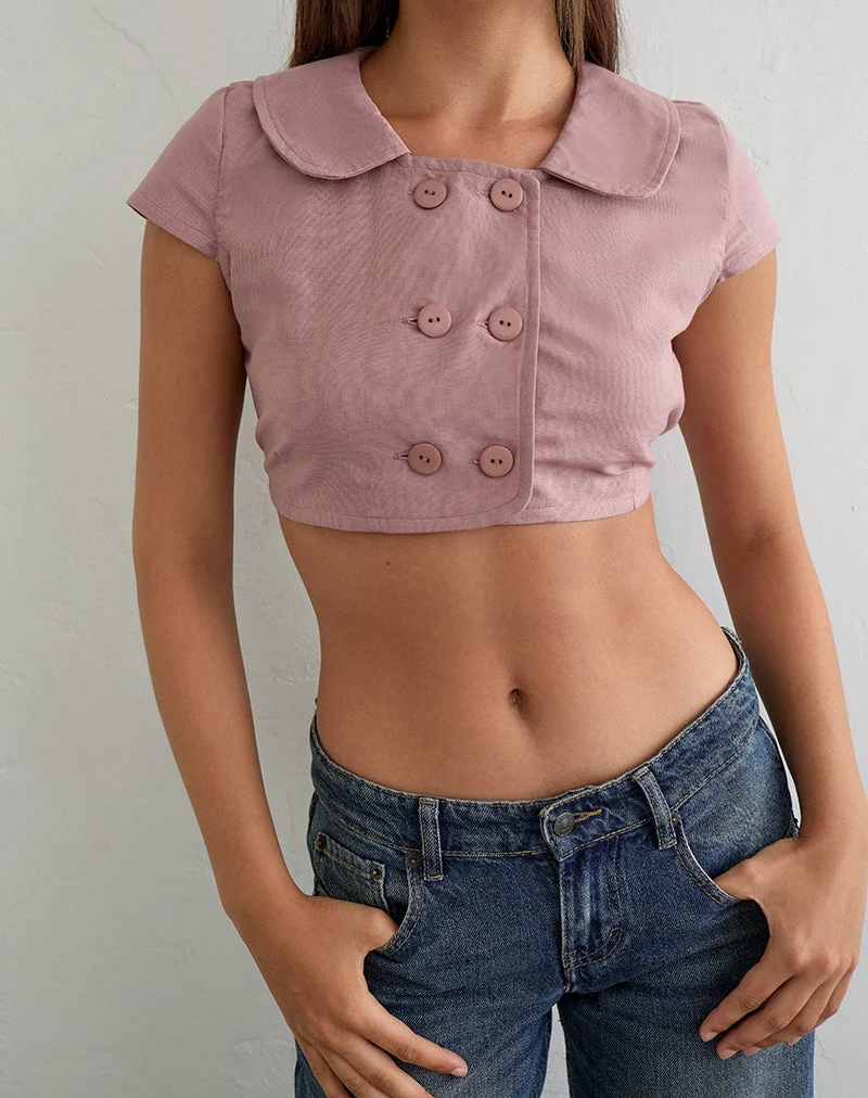 Natami-Cropped-Top aus Leinen in der Farbe „Dusty Rose“