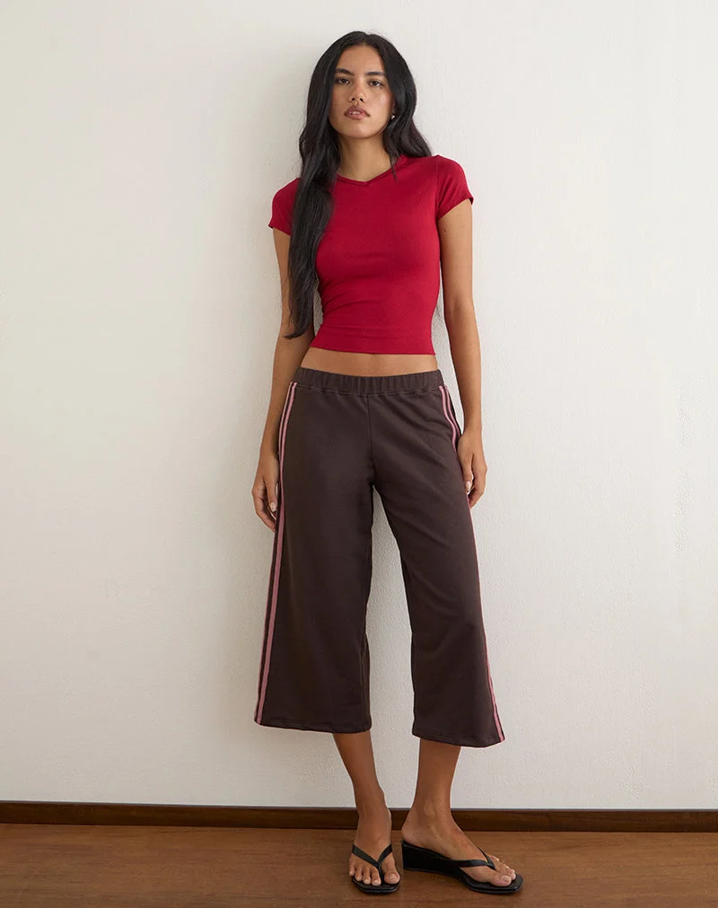 Wamino Capri-Hose in der Farbe „Bitter Chocolate“ mit rosafarbenen Streifen