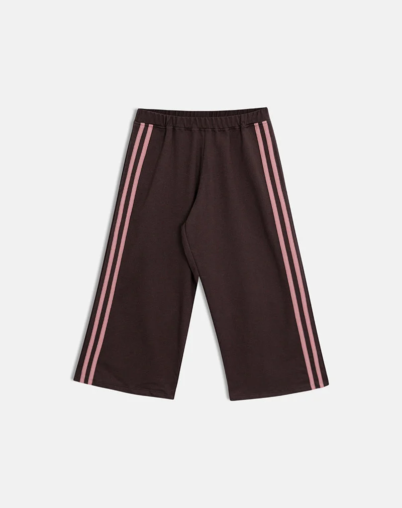 Wamino Capri-Hose in der Farbe „Bitter Chocolate“ mit rosafarbenen Streifen
