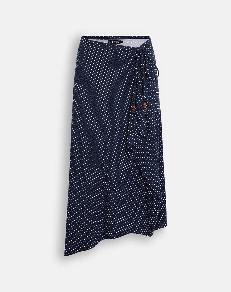 Phemia-Maxirock mit Perlen aus Jersey in Marineblau mit Mikro-Polka-Print