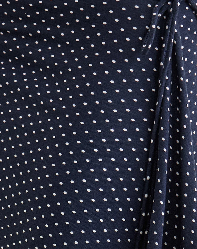 Phemia-Maxirock mit Perlen aus Jersey in Marineblau mit Mikro-Polka-Print
