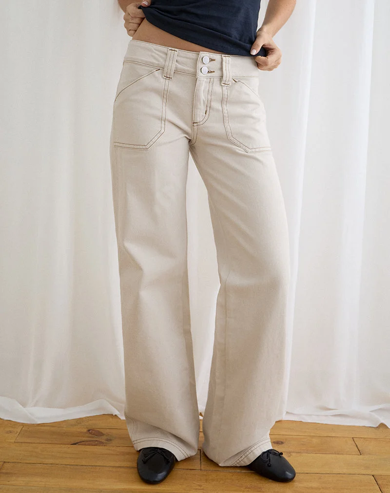 Cargo-Jeans mit niedriger Leibhöhe und lockerer Passform in Off-White