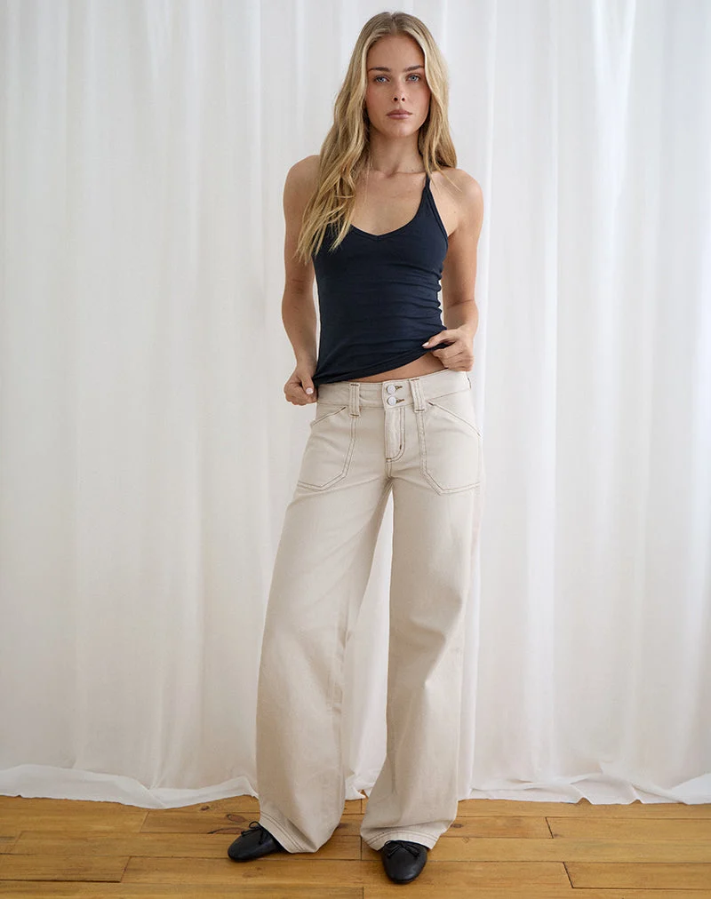 Cargo-Jeans mit niedriger Leibhöhe und lockerer Passform in Off-White