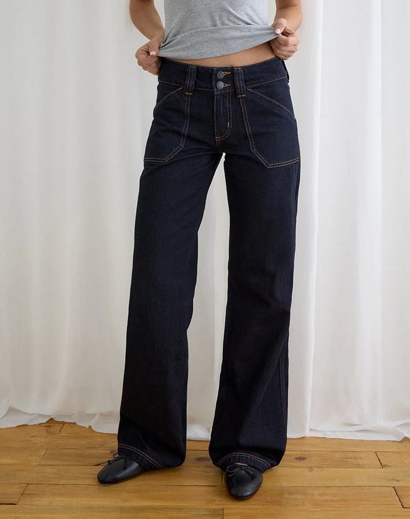 Cargo-Jeans mit niedriger Leibhöhe und lockerer Passform in Indigo