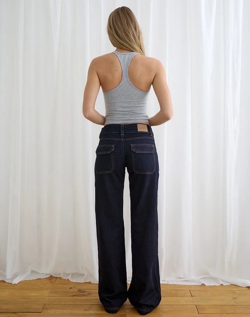 Cargo-Jeans mit niedriger Leibhöhe und lockerer Passform in Indigo