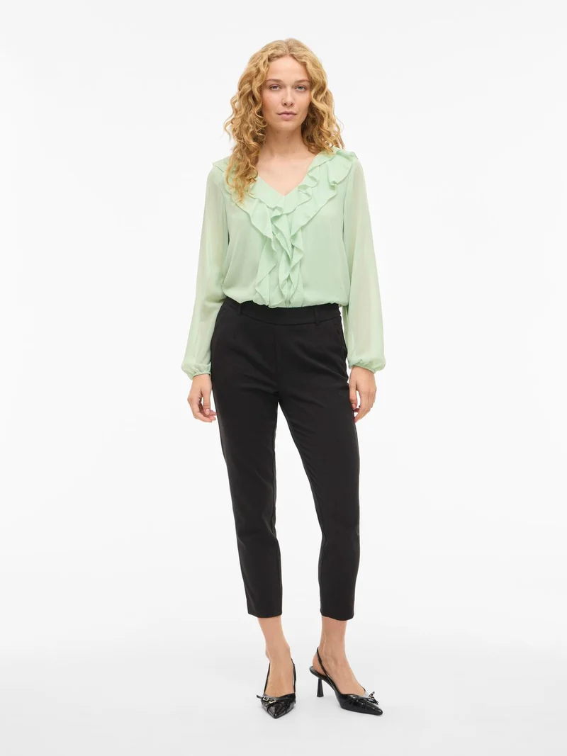 VIANE L/S V-NECK FRILL TOP