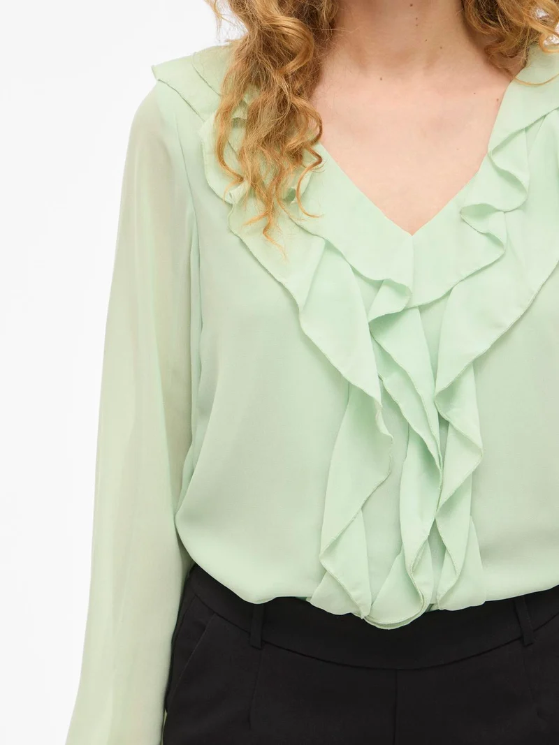VIANE L/S V-NECK FRILL TOP