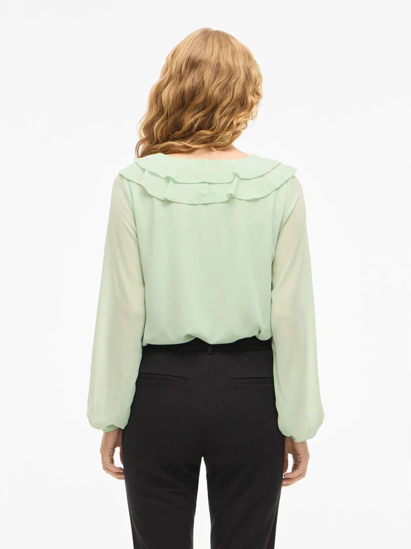 VIANE L/S V-NECK FRILL TOP