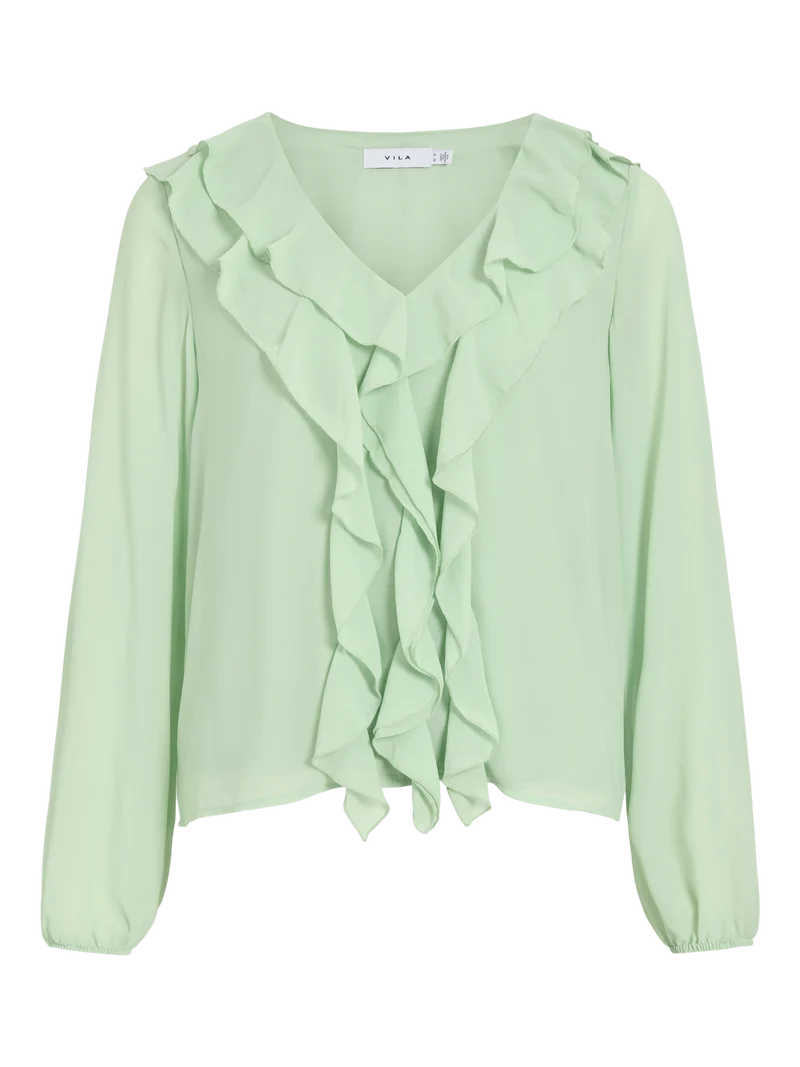 VIANE L/S V-NECK FRILL TOP