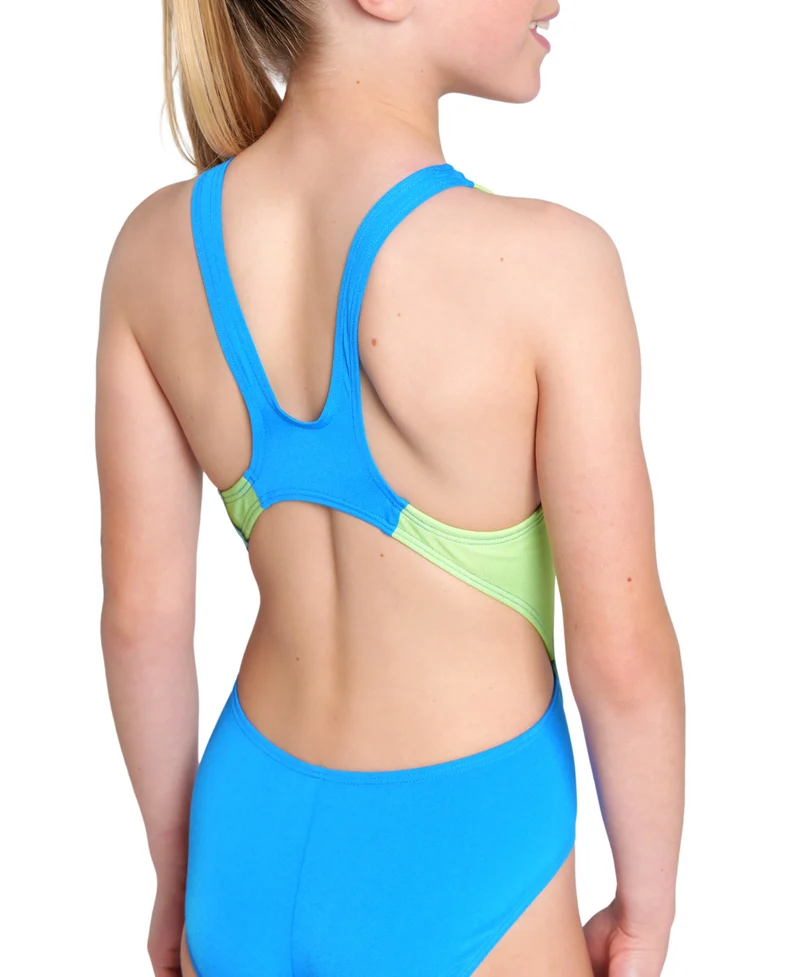 Arena Mädchen Badeanzug Swim Tech Star Shaped Blue River-Soft Green