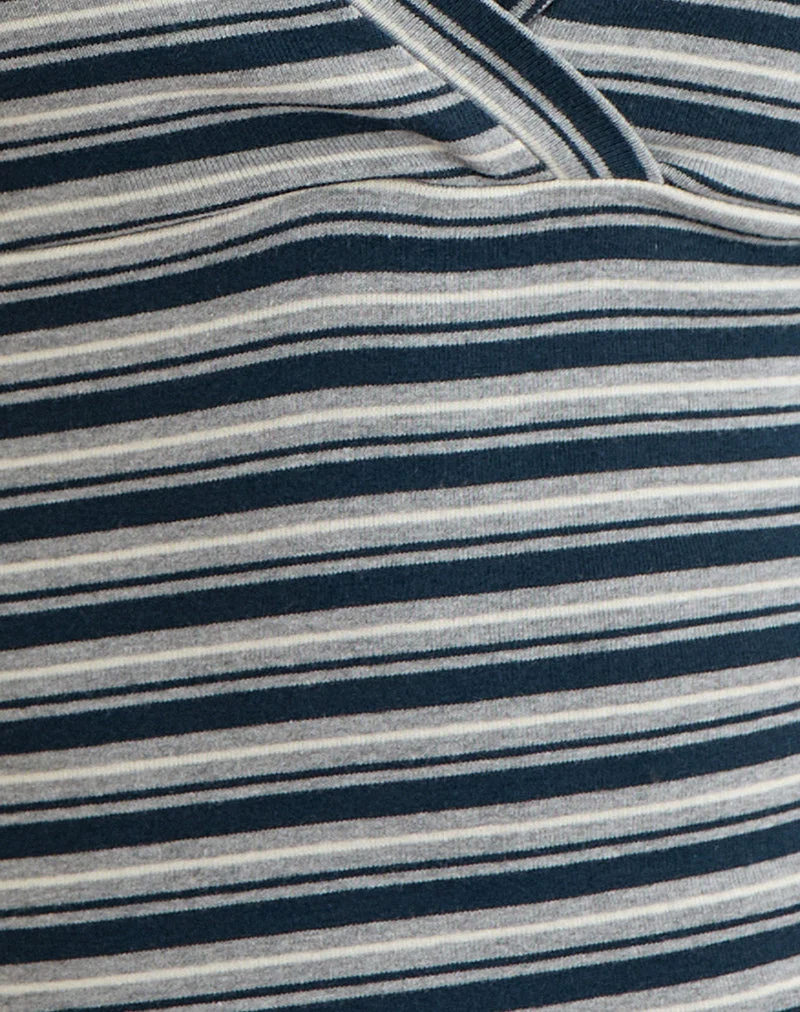 Silea-Oberteil mit Viertelärmeln aus gestreiftem Jersey in Marineblau und Grau