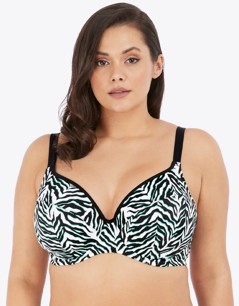Elomi Zebra Rhythm Plunge Bikini Top Black