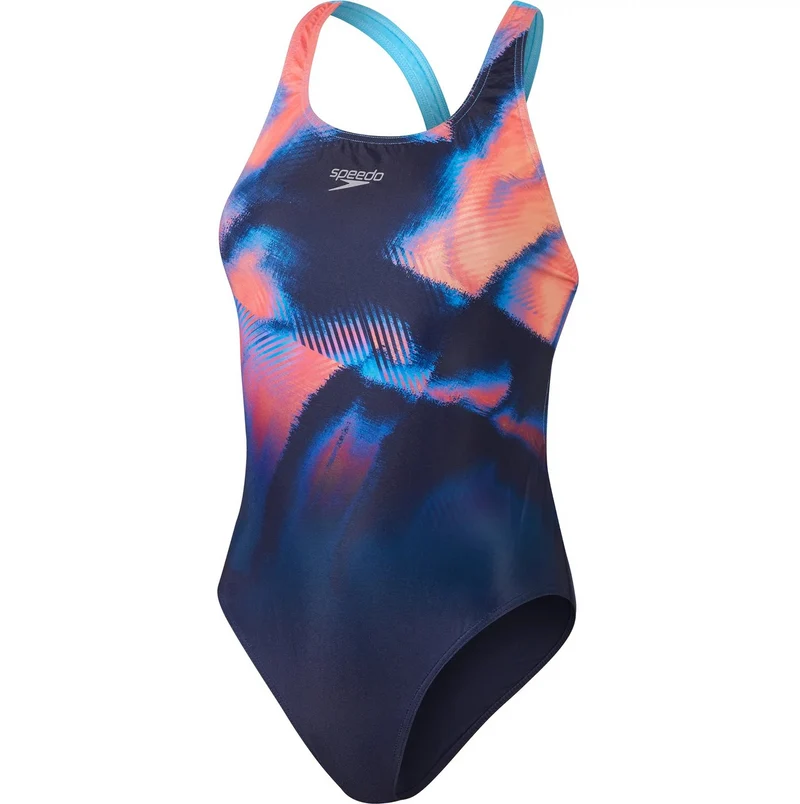 Speedo Damen Anzug Powerback Digi Marineblau - Rot