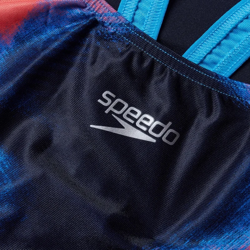Speedo Damen Anzug Powerback Digi Marineblau - Rot