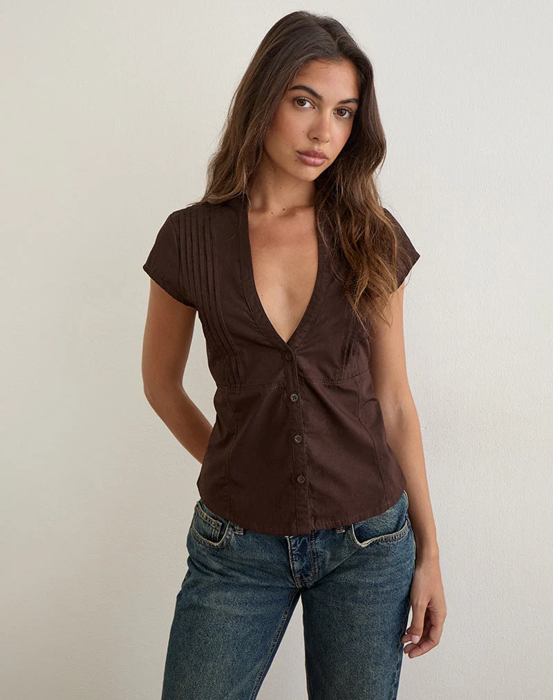 Burke-Bluse aus Popeline in der Farbe „Bitter Chocolate“