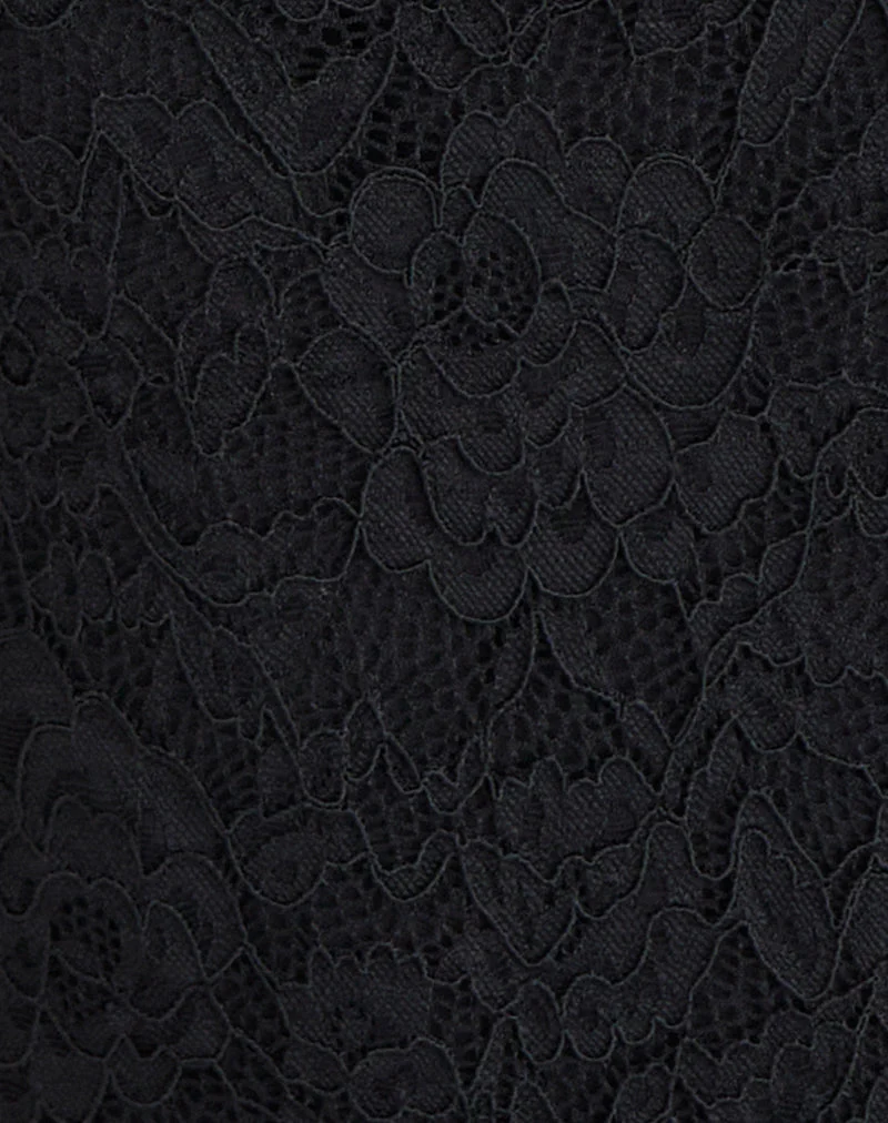 Maizy-Bodys mit Halterneck aus schwarzer Blumen-Spitze