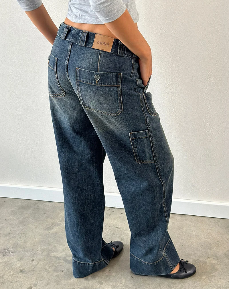 Utility-Zimmermannjeans in antikem Mittelblau
