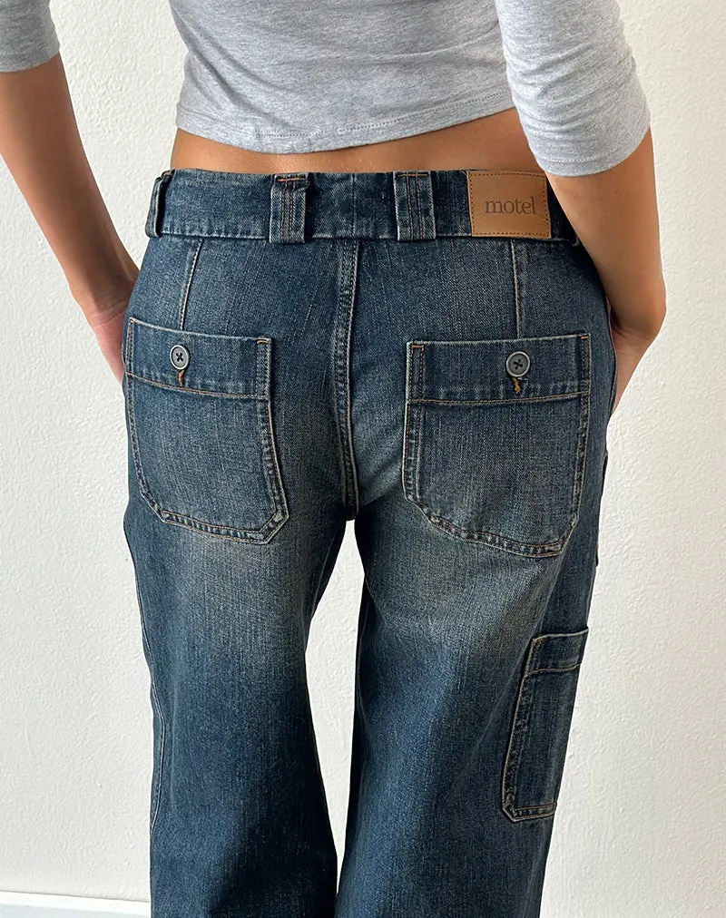 Utility-Zimmermannjeans in antikem Mittelblau