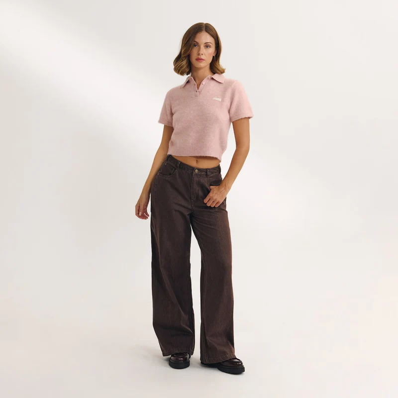 Gestrickter Poloshirt - Rosa
