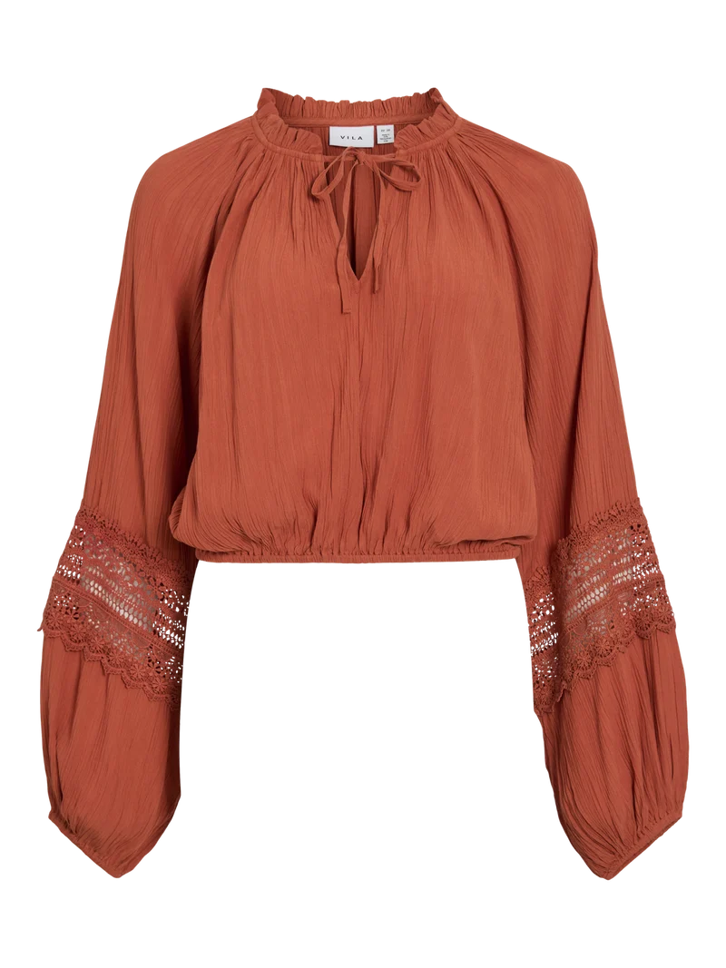 VIJINKE V-NECK 3/4 LACE DETAIL TOP