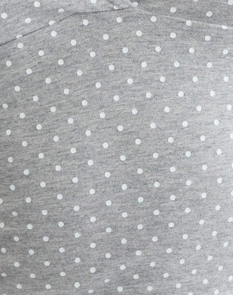 Netacy-Oberteil mit viertellangen Ärmeln in Grau meliert mit weißen Mikro-Polka-Punkten