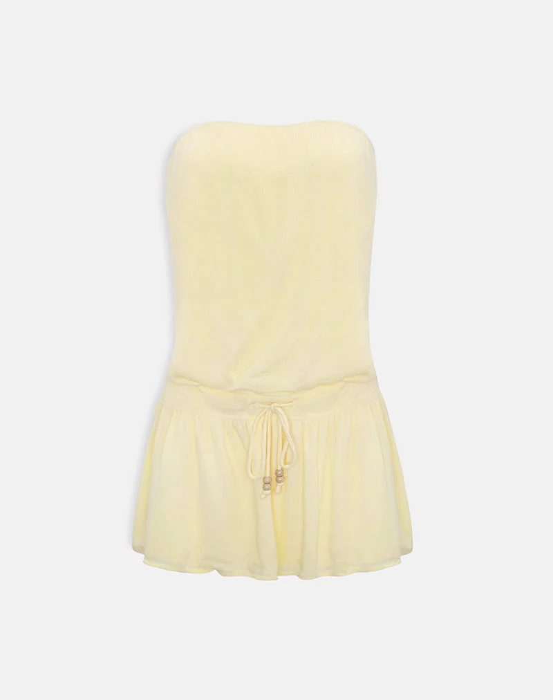 Moka-Minikleid in Buttergelb mit Crinkle-Optik