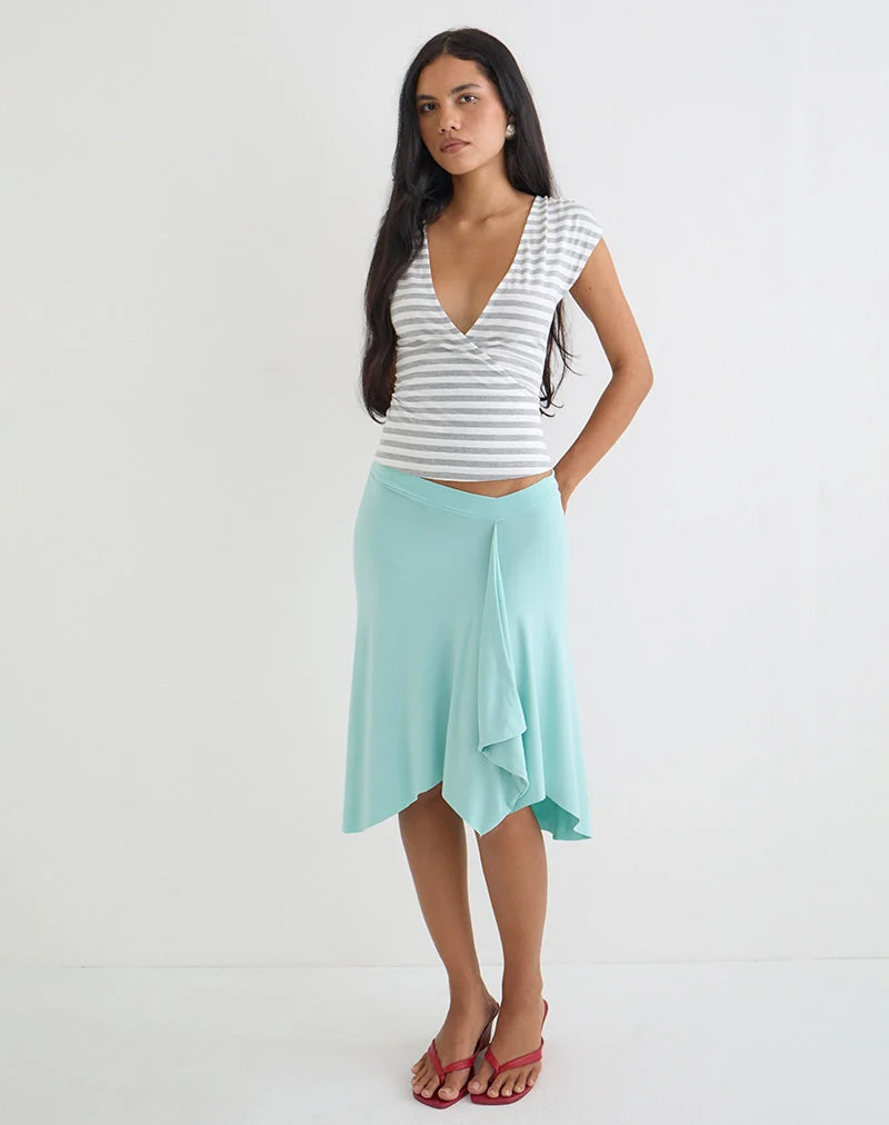Bahati Plunge-Top in Weiß-Grau-Streifen