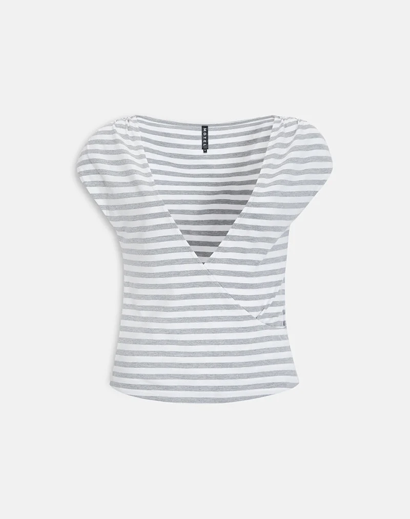 Bahati Plunge-Top in Weiß-Grau-Streifen