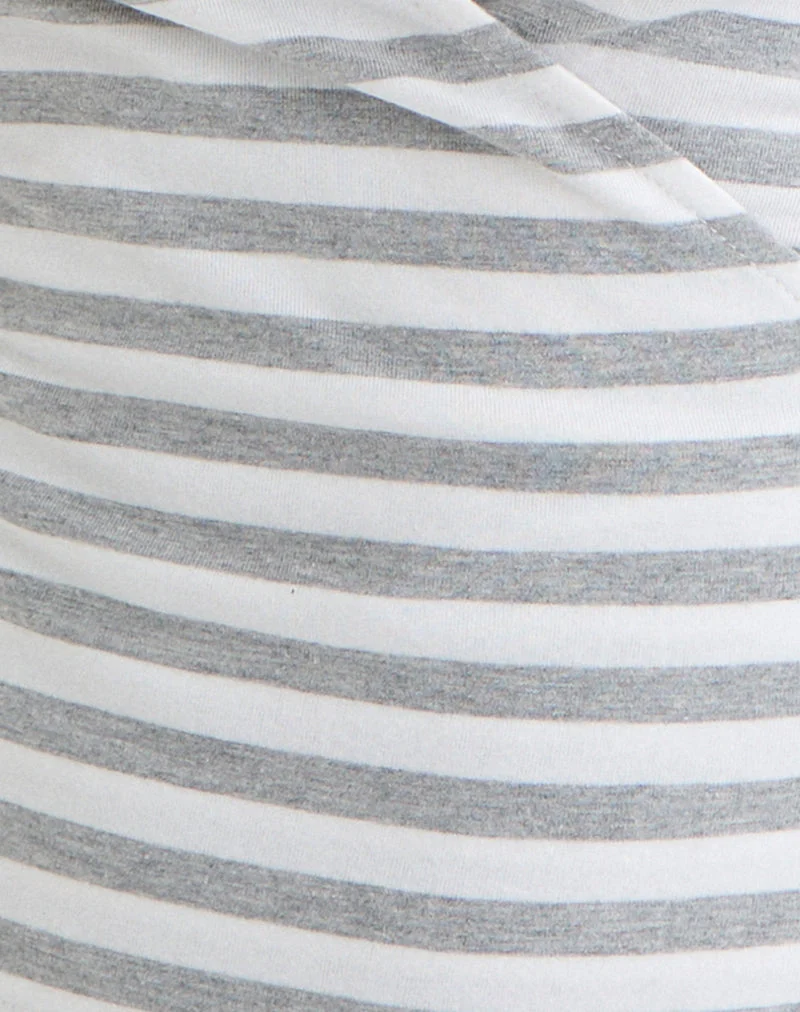 Bahati Plunge-Top in Weiß-Grau-Streifen
