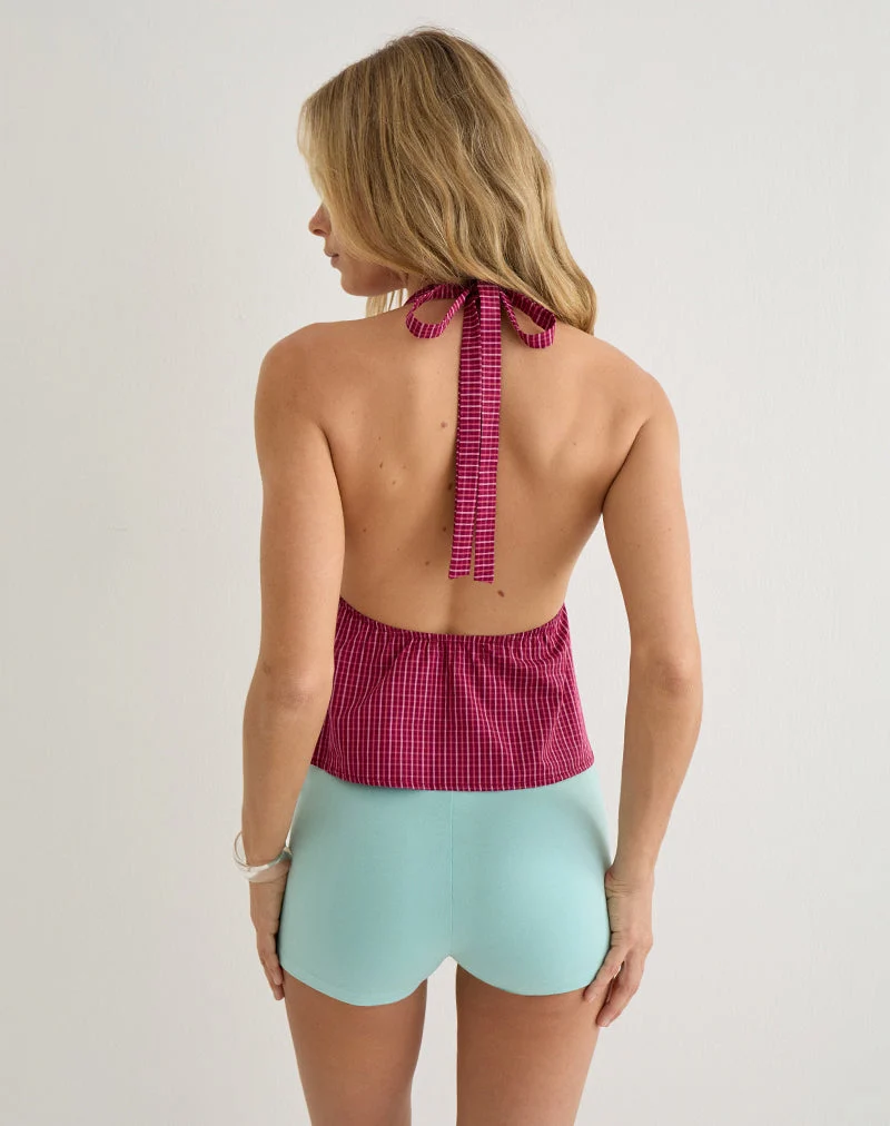 Reem Halterneck-Top im „Raspberry Shadow Check“-Muster