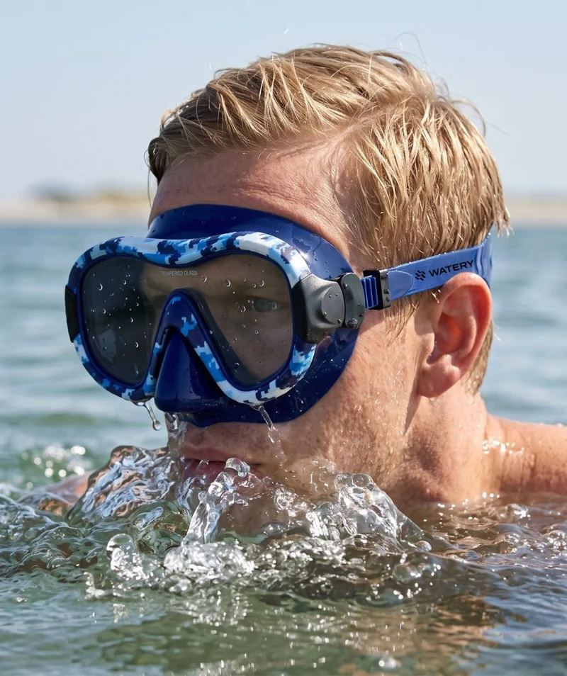 Watery Tauchmaske für Erwachsene (ab 12 Jahre) - Rudder Camo - Dunkelblau