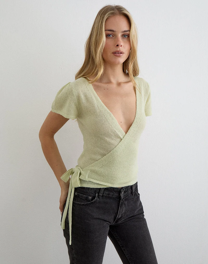 Yoana-Top aus transparentem Strick in Lily Green