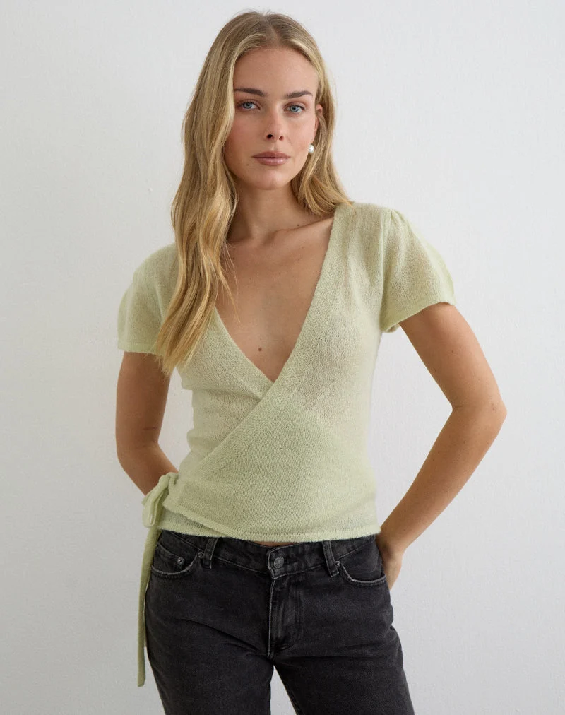 Yoana-Top aus transparentem Strick in Lily Green