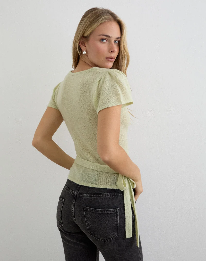 Yoana-Top aus transparentem Strick in Lily Green