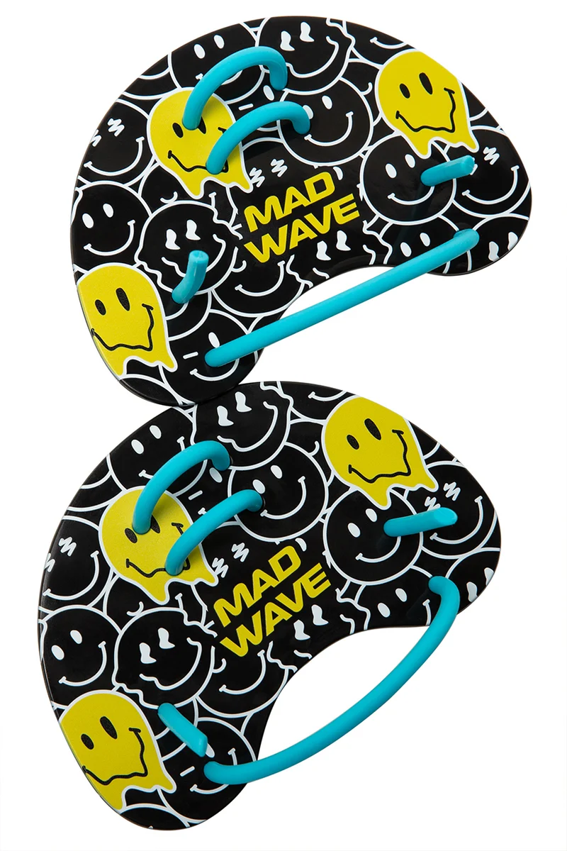 MAD Wave Finger Paddles Fun Smileys Schwarz-Blau-Gelb