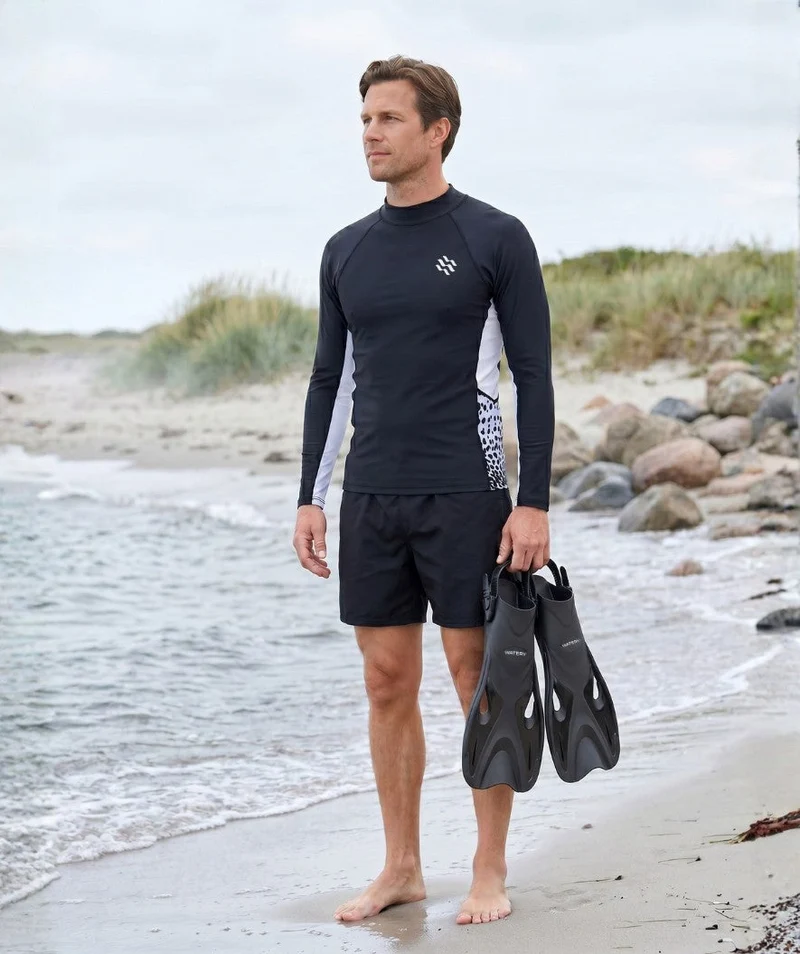 Watery UV Shirt für Herren - Scylla Langarm Rashguard - Schwarz/Weiß