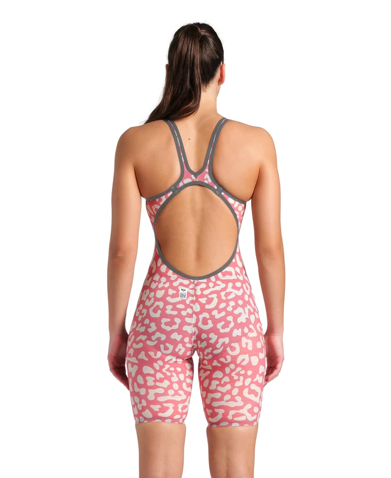 Arena Damen Powerskin Carbon Air2 Bodysuit Open Back LE Leopard Skin Geranium