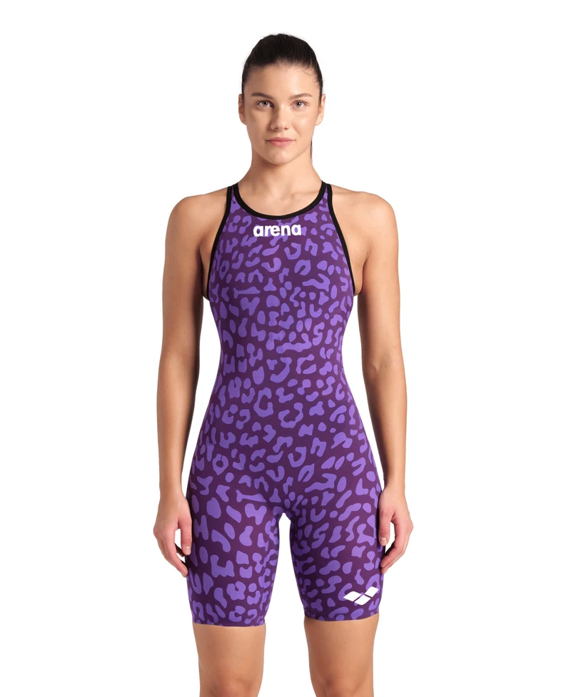 Arena Damen Powerskin Carbon Air2 Bodysuit Open Back LE Leopard Skin Violet