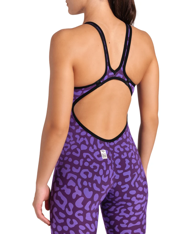 Arena Damen Powerskin Carbon Air2 Bodysuit Open Back LE Leopard Skin Violet