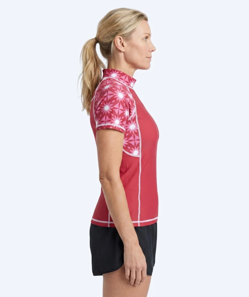 Watery UV Shirt für Damen - Aiko Kurzarm Rashguard - Rosa/Dunkelrot