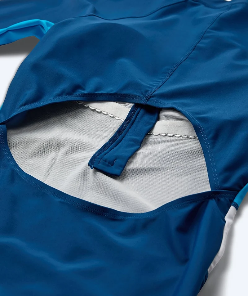 Watery Langärmeliger Badeanzug für Damen - Deriya - Blau/Weiß