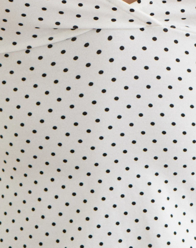 Netan Crossover-Top in Weiß mit schwarzen Mikro-Polka-Punkten