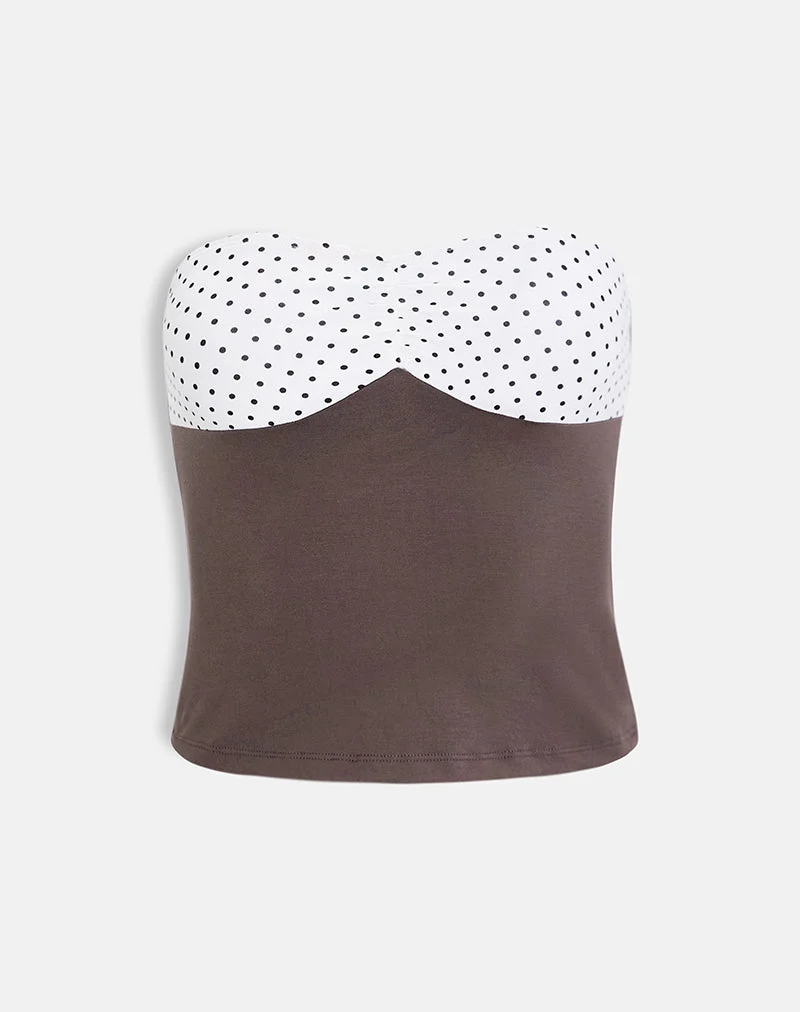 Dayuri-Bandeau-Top in der Farbe „Peppercorn“ mit einem Einsatz mit weißen Polka-Dots