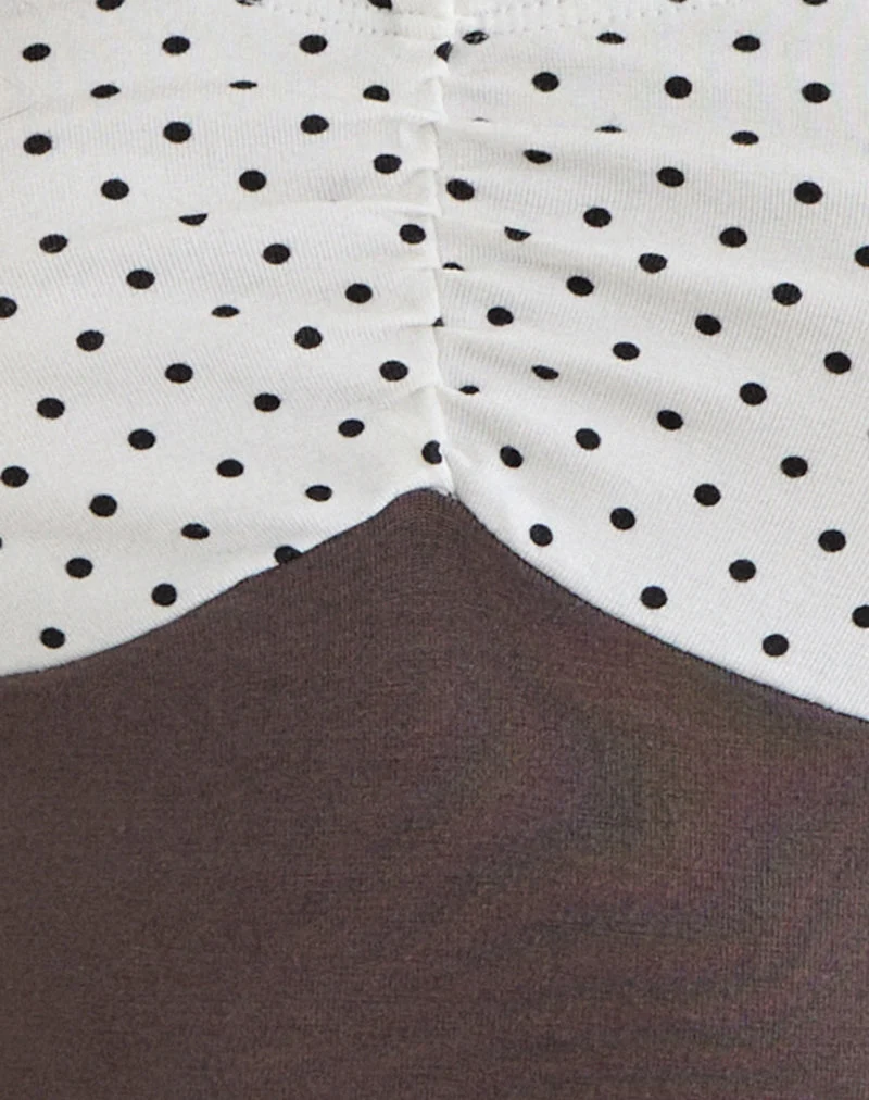 Dayuri-Bandeau-Top in der Farbe „Peppercorn“ mit einem Einsatz mit weißen Polka-Dots