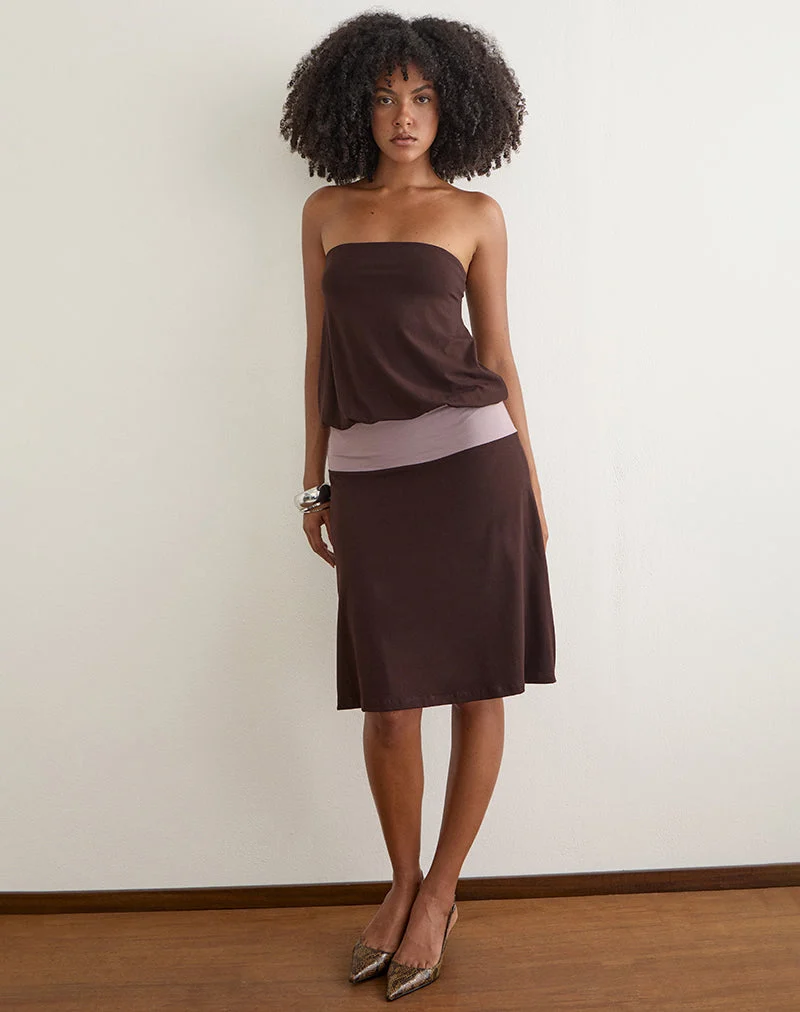 Wiste Midi-Kleid in der Farbkombination „Bitter Chocolate Grey Lavender“