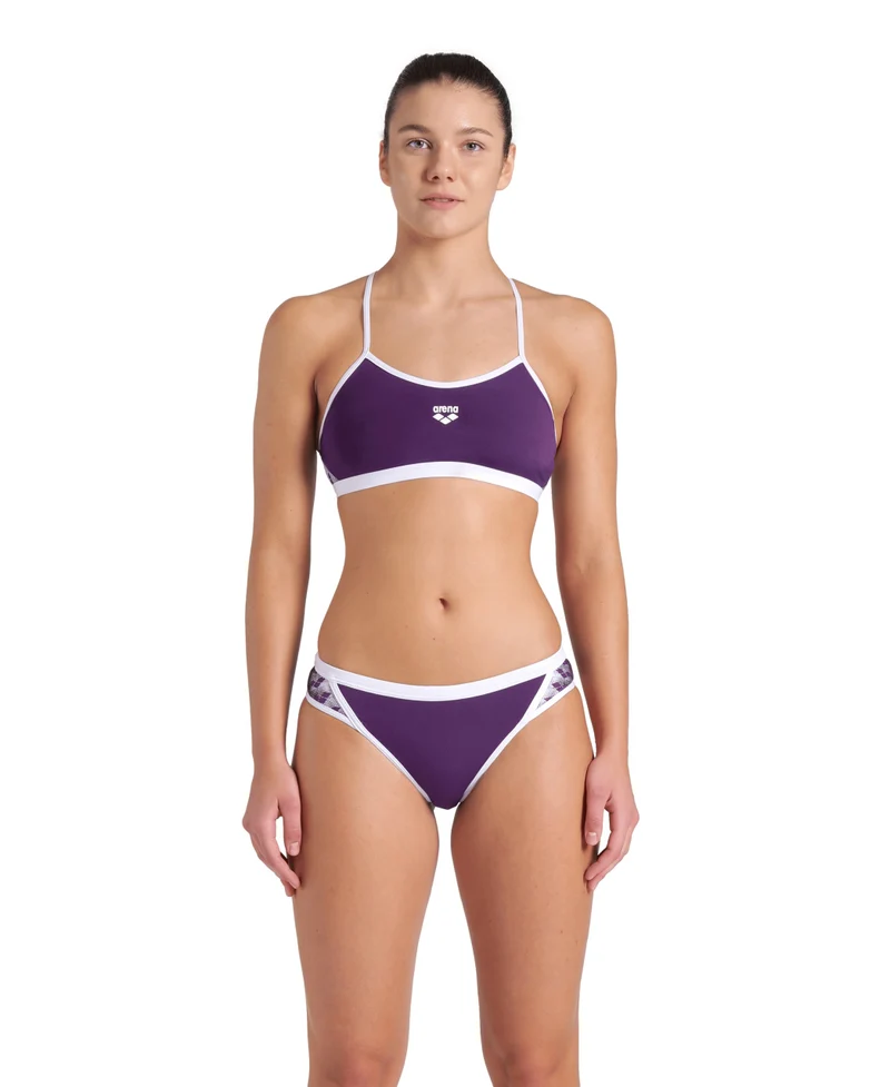 Arena Icons Damen Sport Bikini Cross Back Solid Plum - White