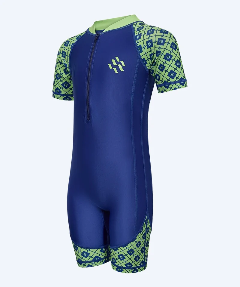 Watery UV Anzug für Kinder - Athena Kurzarm Rashguard - Grün/Dunkelblau