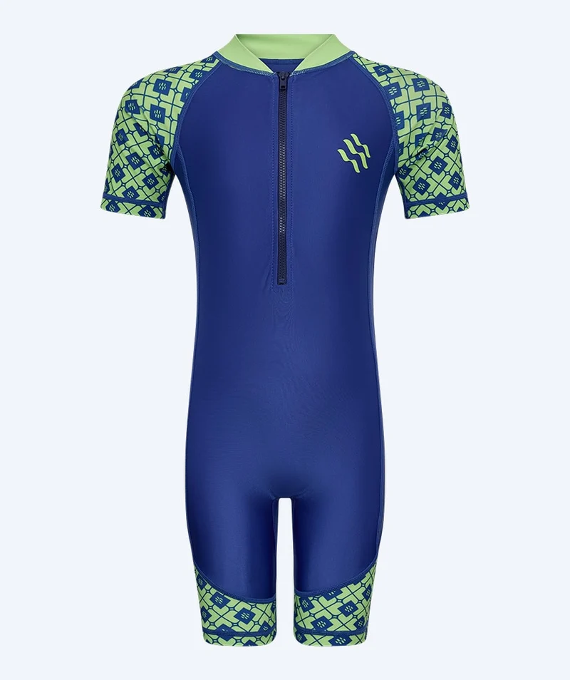 Watery UV Anzug für Kinder - Athena Kurzarm Rashguard - Grün/Dunkelblau